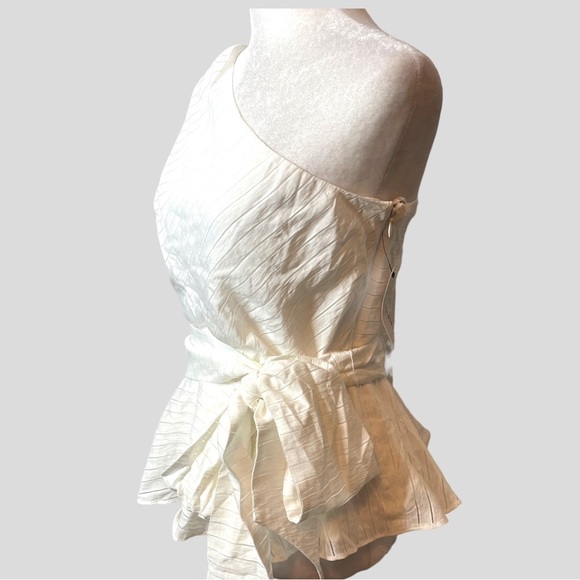 Nine West One Shoulder Shirred Tie Waist Peplum Top in White, Size XL Womens - Picture 4 of 9